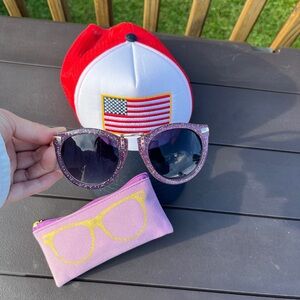Purple Glitter with gold Sunglasses with Case